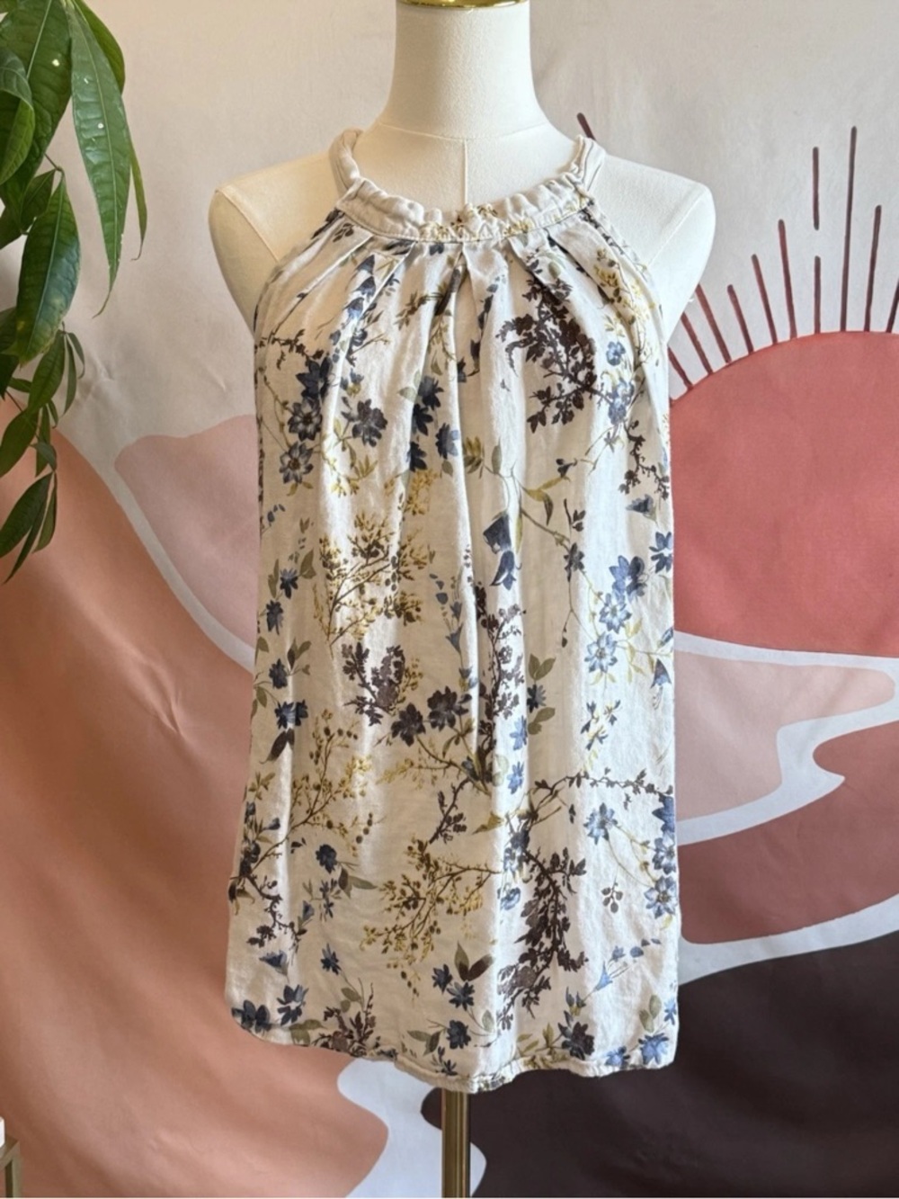 Bellambra Top Women’s Size L Large Italy Floral Sleeveless Linen Lagenlook